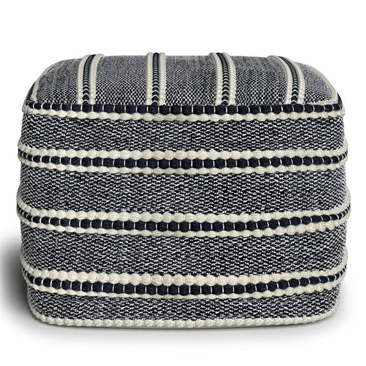 18" Navy Blue And White Polyester Outdoor Pouf Ottoman HomeRoots