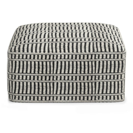 20" Black And White Polyester Geometric Outdoor Pouf Ottoman HomeRoots