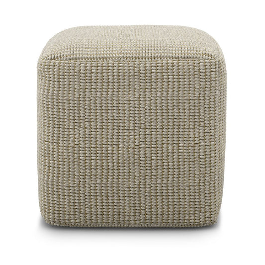 18" Cream Polyester Cube Outdoor Pouf Ottoman