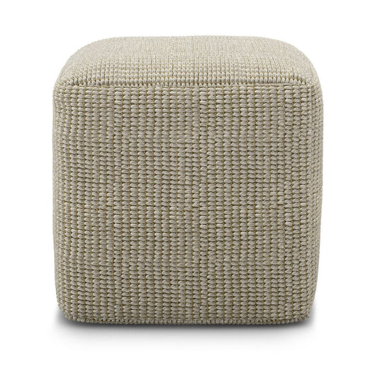 18" Cream Polyester Cube Outdoor Pouf Ottoman HomeRoots