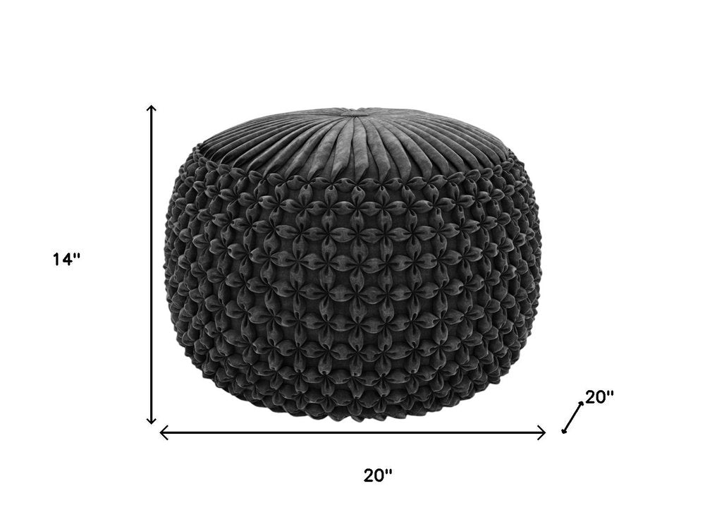 20" Slate Gray Velvet Tufted Round Pouf Ottoman HomeRoots