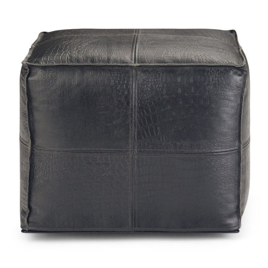 18" Brown Genuine Leather Pouf Ottoman