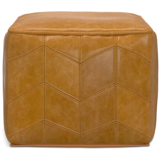 18" Brown Genuine Leather Pouf Ottoman
