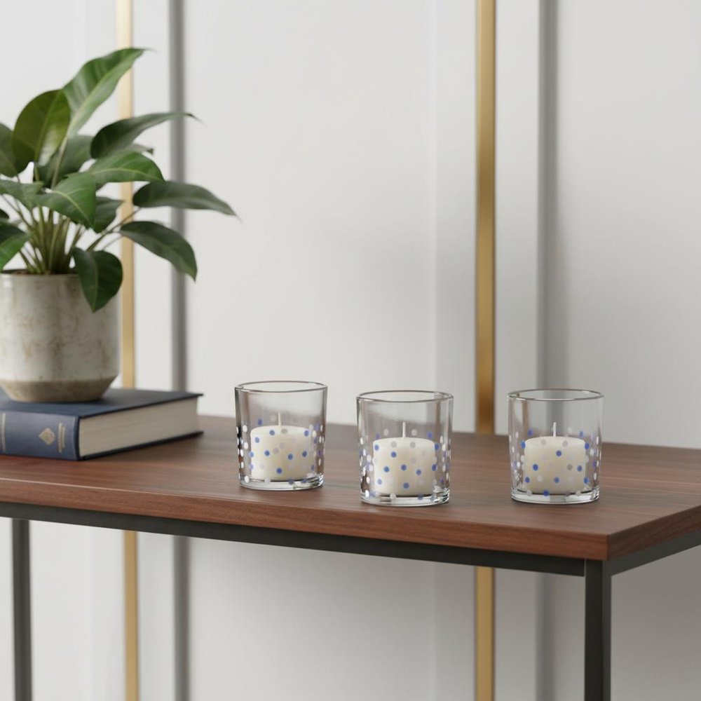 Set of Three Blue Abstract Glass Tabletop Votive Candle Holders HomeRoots