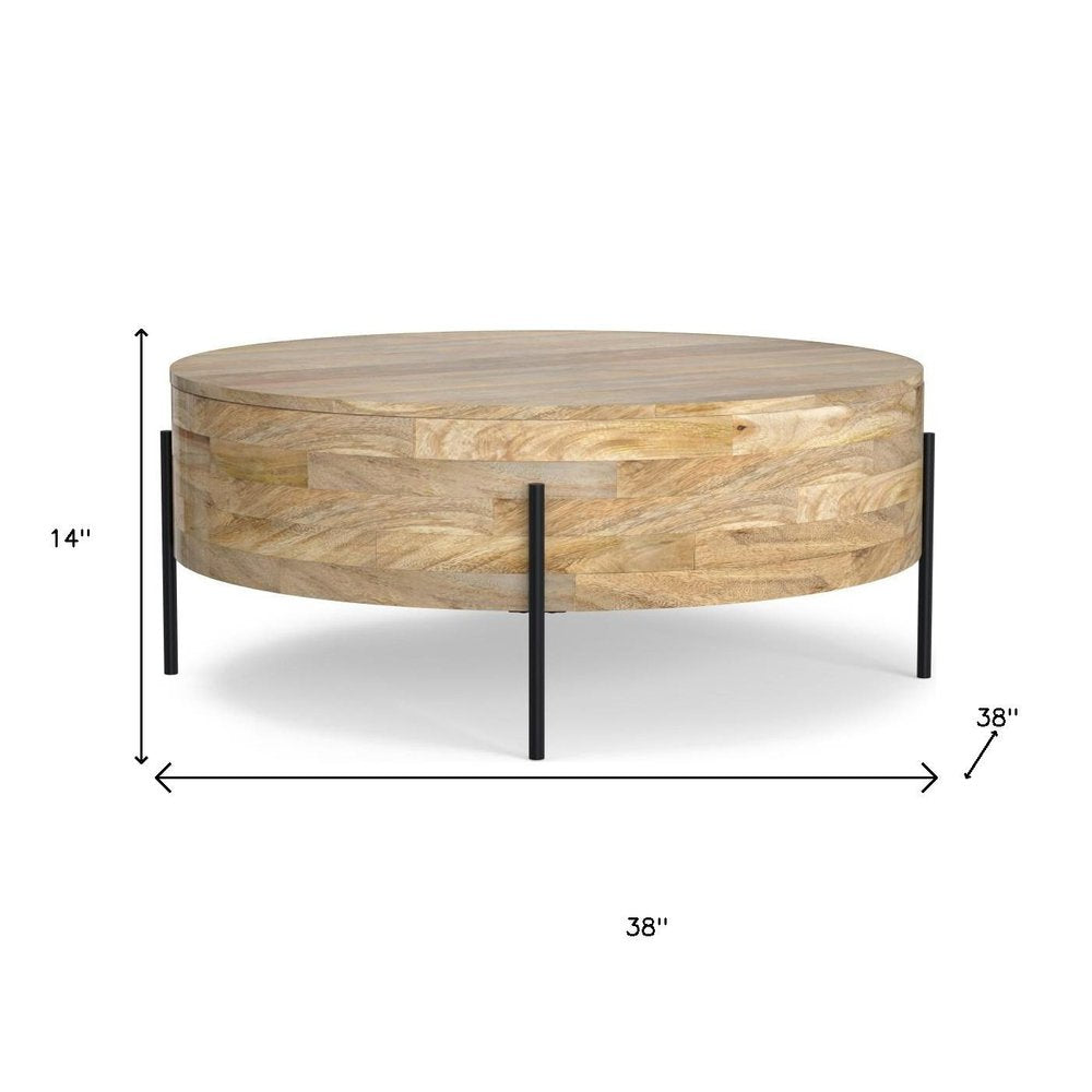38" Natural Solid Wood Round Solid Coffee Table HomeRoots