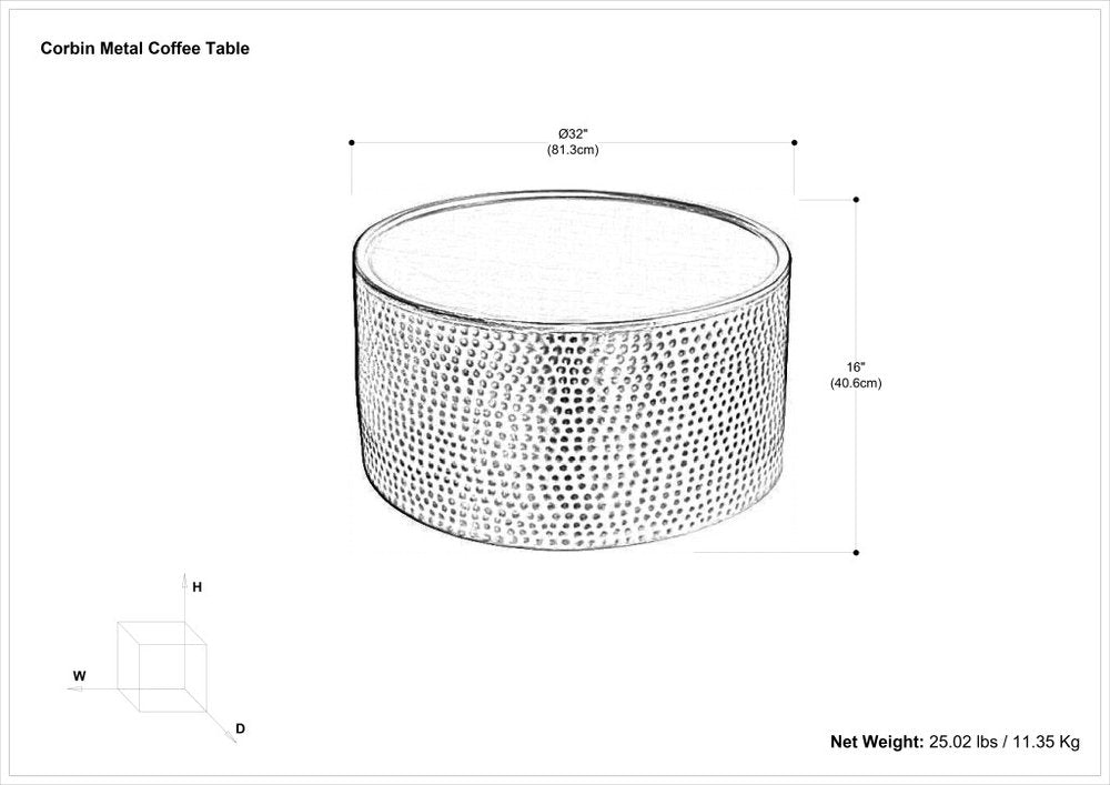 32" Antiqued Gold Iron Round Solid Coffee Table HomeRoots