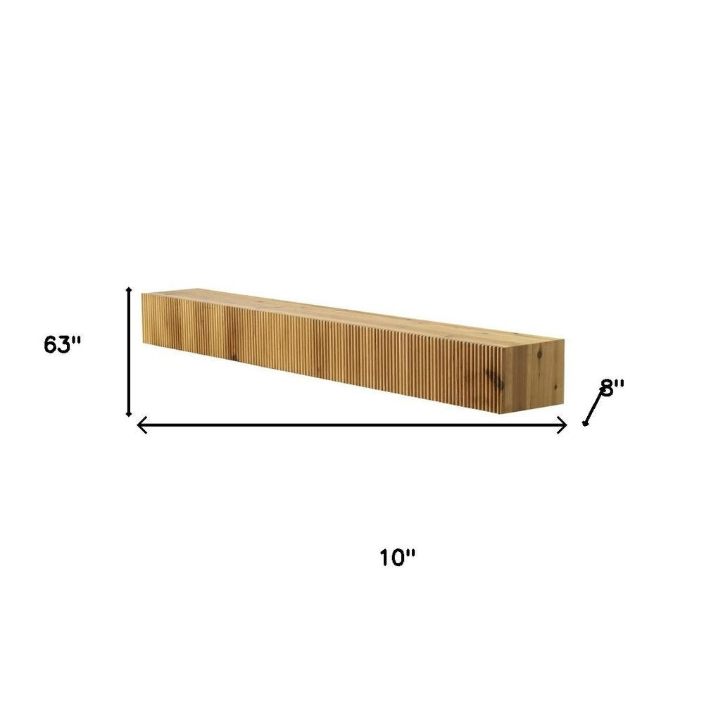 59" Natural Ribbed Texture Solid Wood Wall Mounted Mantel Floating Shelf HomeRoots