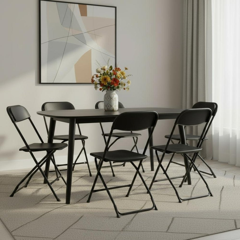 Set of Six Black Metal Outdoor Folding Stacking Dining Chairs HomeRoots