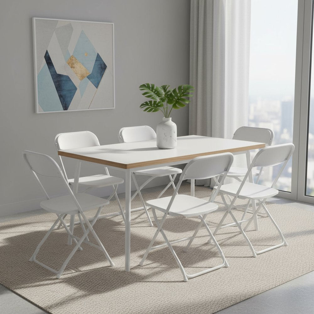 Set of Six White Metal Outdoor Folding Stacking Dining Chairs HomeRoots