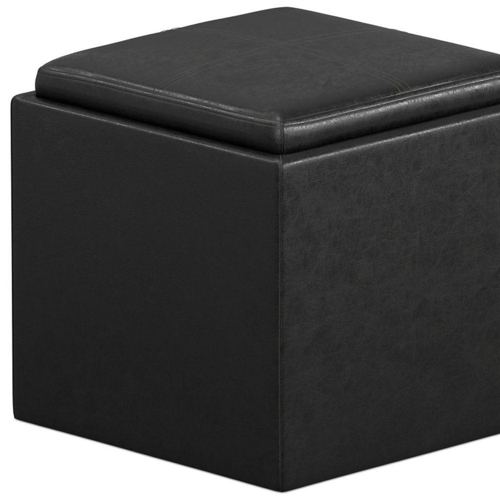 17" Brown Faux Leather Cube Ottoman With Storage HomeRoots