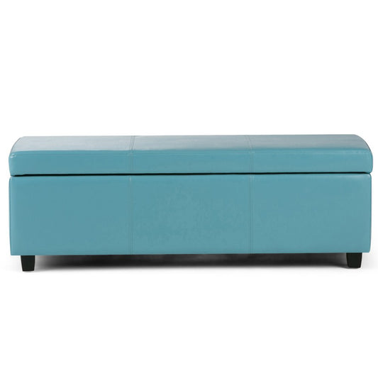 48" Aqua And Dark Brown Faux Leather Ottoman With Storage