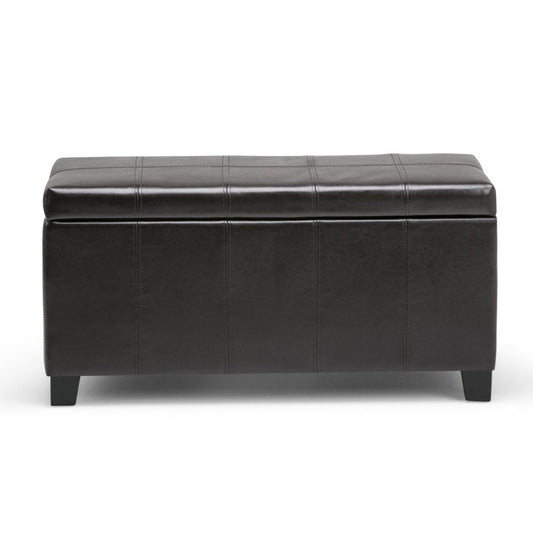 36" Dark Brown Faux Leather And Solid Wood Upholstered Storage Bench With Flip Top