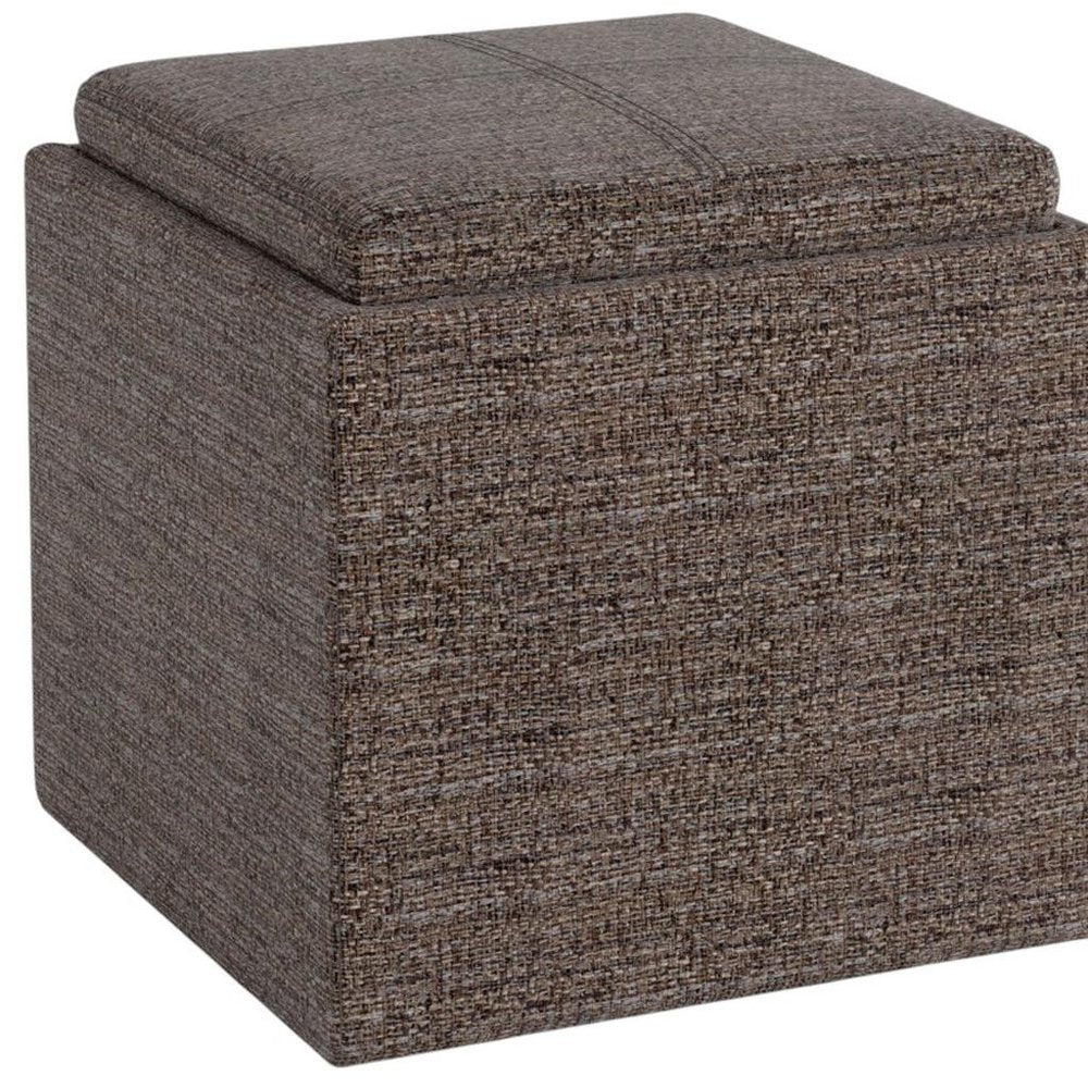 17" Brown Fabric Cube Ottoman With Storage HomeRoots