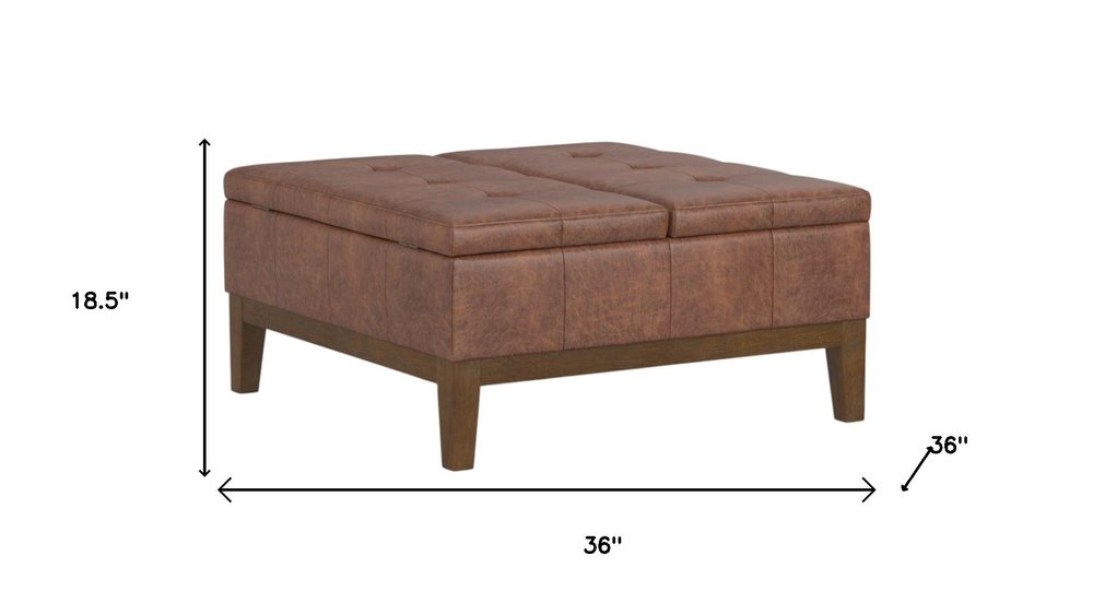 36" Brown And Walnut Tufted Ottoman With Storage HomeRoots
