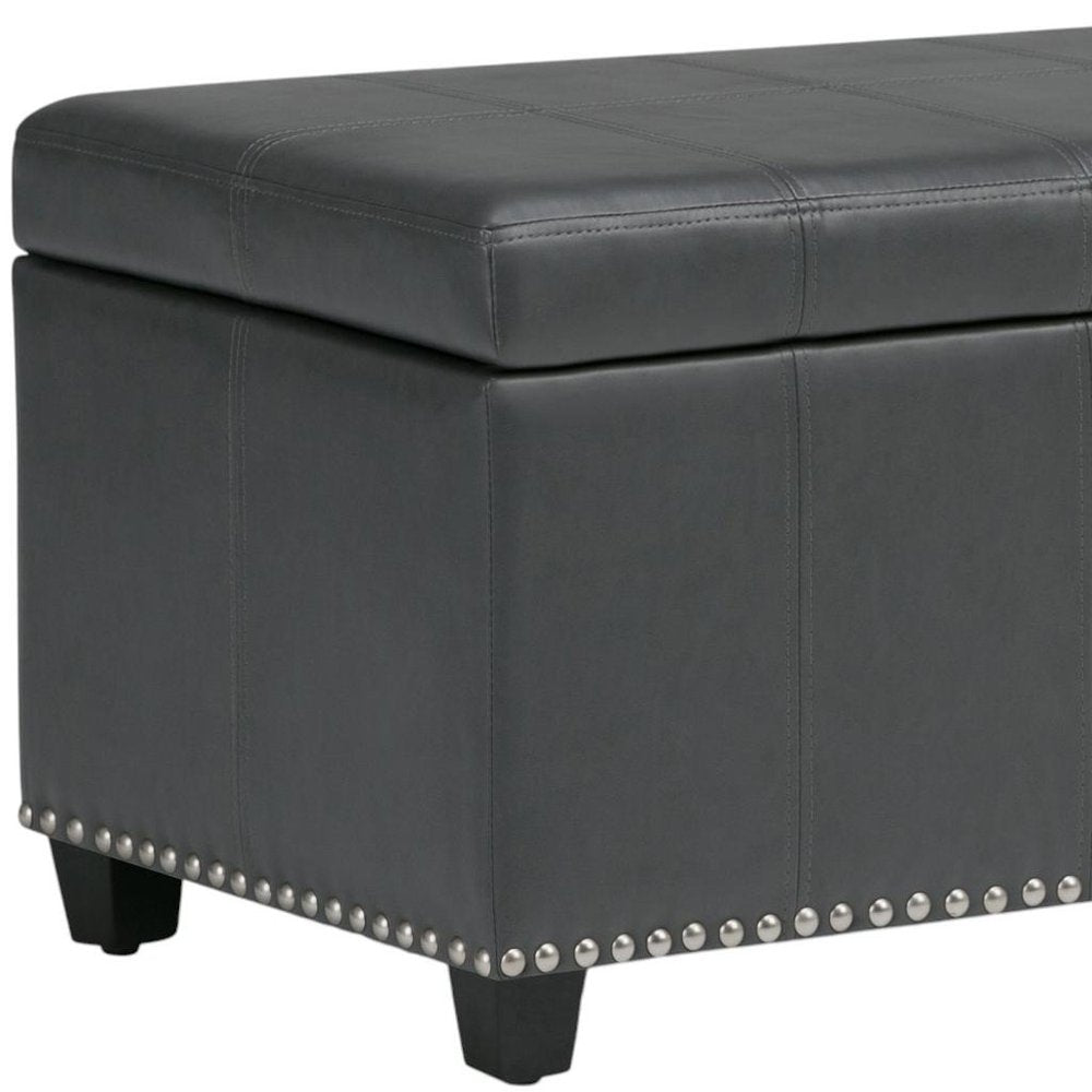 33" Brown And Espresso Faux Leather And Solid Wood Upholstered Storage Bench With Flip Top HomeRoots