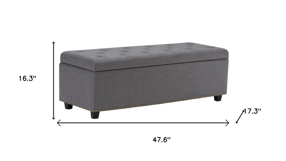 48" Slate Gray And Dark Brown Tufted Ottoman With Storage HomeRoots