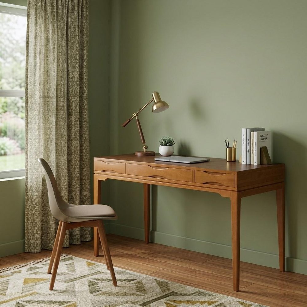 60" Gray Solid Wood Writing Desk With Two Drawers HomeRoots