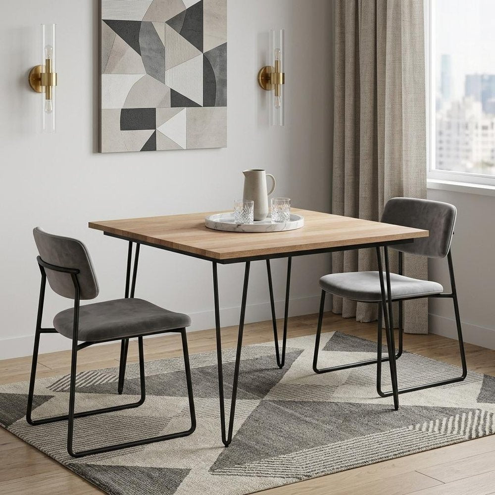 54" Natural and Black Solid Wood and Steel Square Dining Table HomeRoots