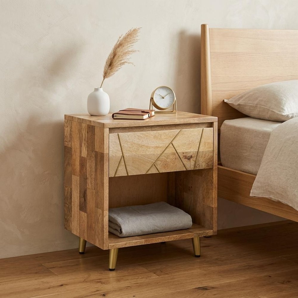24" Natural Solid Wood Two Drawer Nightstand HomeRoots