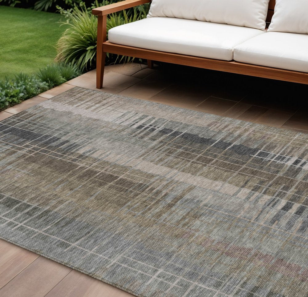 8' X 10' Brown And Gray Striped Washable Indoor Outdoor Area Rug HomeRoots