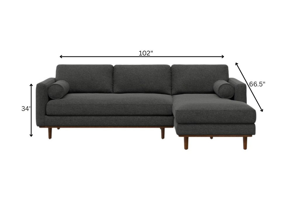 102" Gray Fabric Sofa With Brown Legs HomeRoots