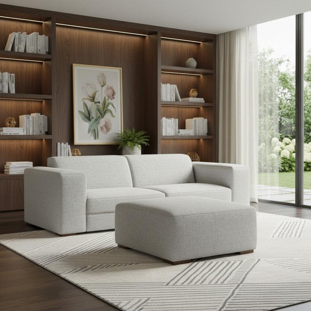 88" Gray Fabric Sofa With Ottoman With Brown Legs HomeRoots