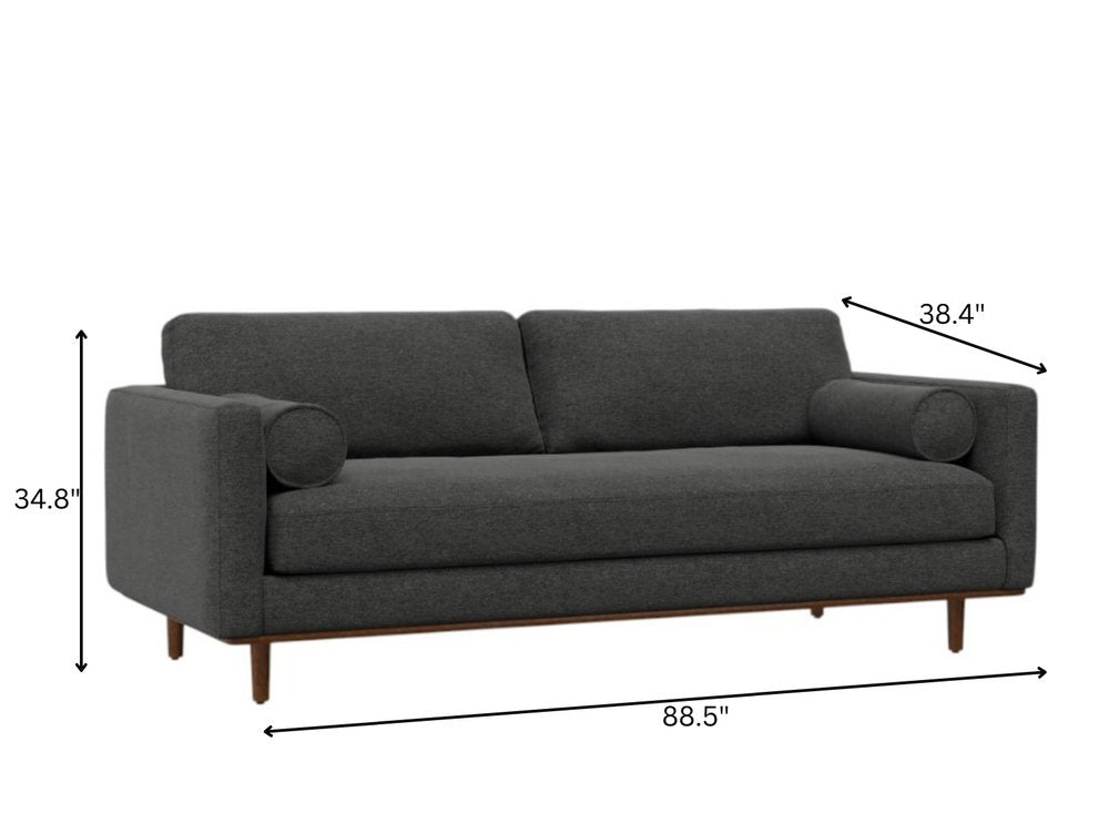 89" Gray Fabric Sofa With Ottoman With Brown Legs HomeRoots