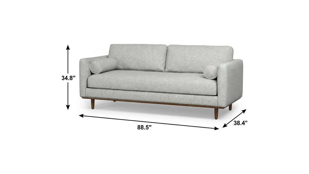 89" Gray Fabric Sofa With Ottoman With Brown Legs HomeRoots