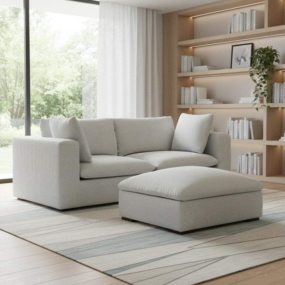 88" Gray Fabric Sofa With Ottoman With Brown Legs HomeRoots