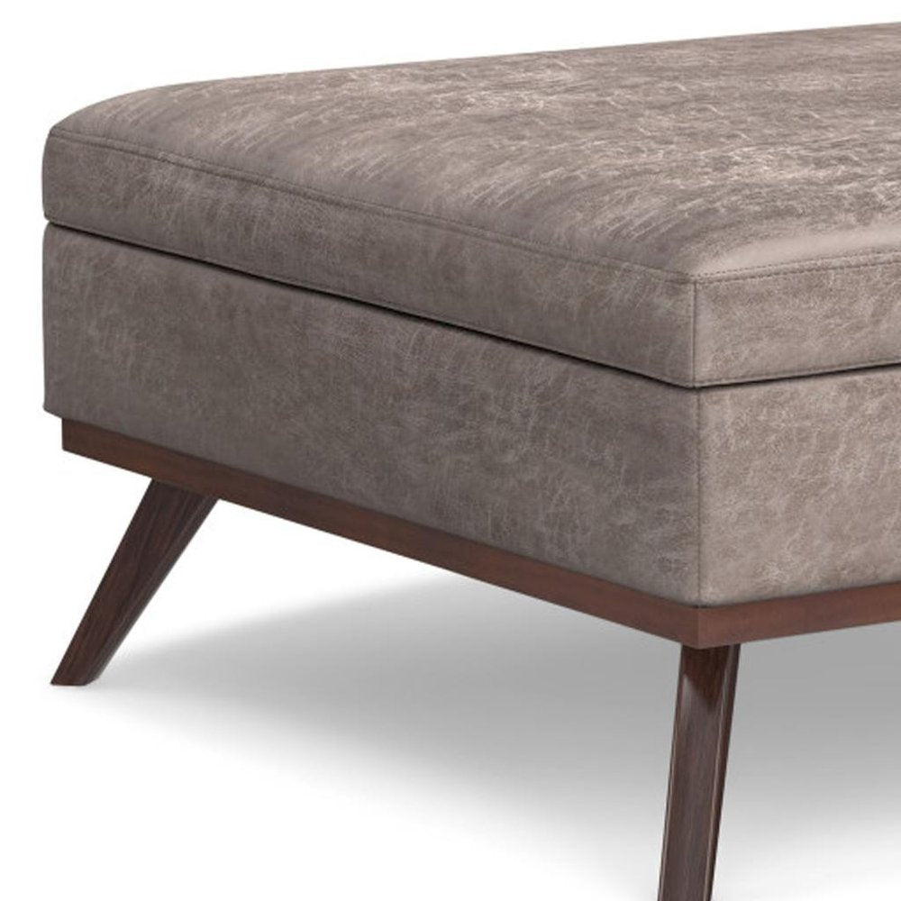 40" Chestnut And Brown Faux Leather Ottoman With Storage HomeRoots