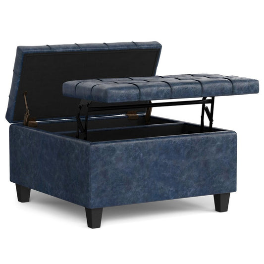 30" Brown Faux Leather Tufted Ottoman With Storage