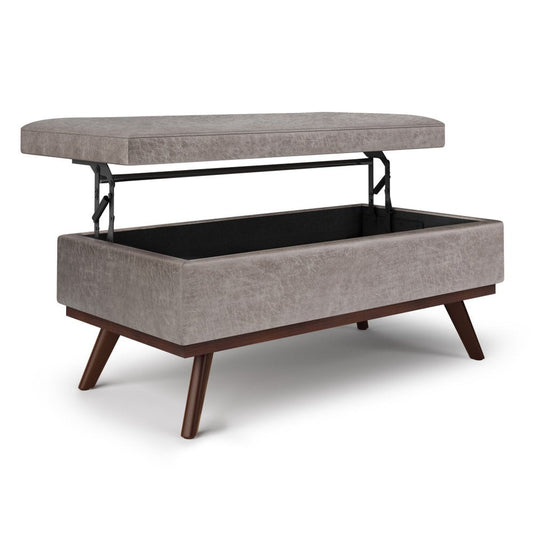 42" Brown Faux Leather Ottoman With Storage