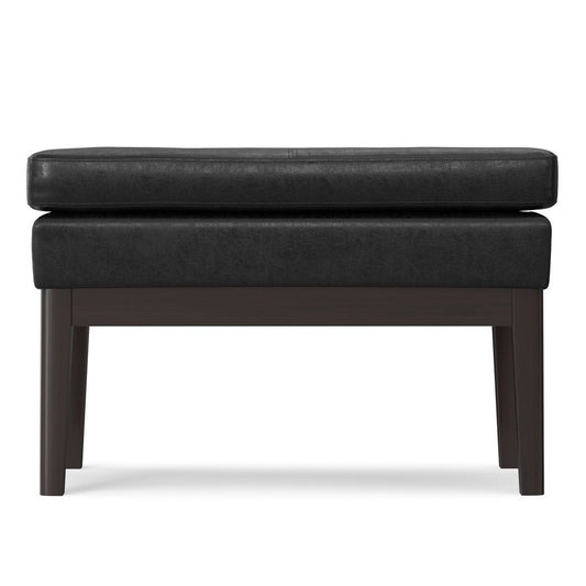 26" Black And Walnut Faux Leather Ottoman