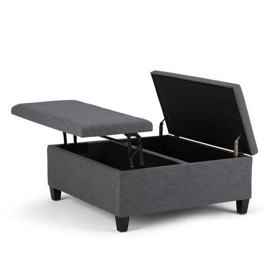 36" Slate Gray And Espresso Upholstery Ottoman With Storage