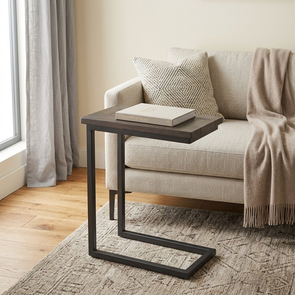 24" Walnut and Brown Solid Wood and Iron End Table HomeRoots