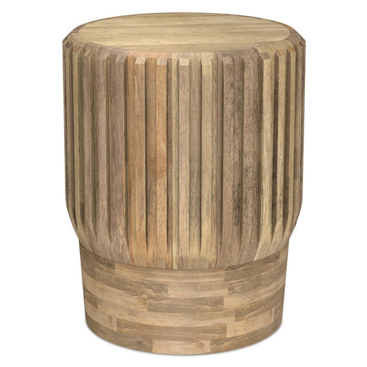 20" Natural Solid Wood Round Drum End Table