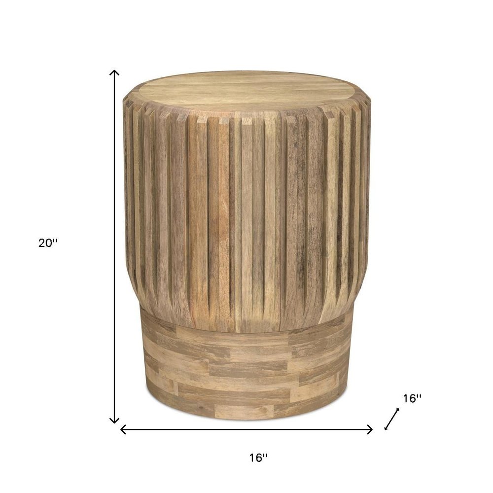 20" Natural Solid Wood Round Drum End Table HomeRoots