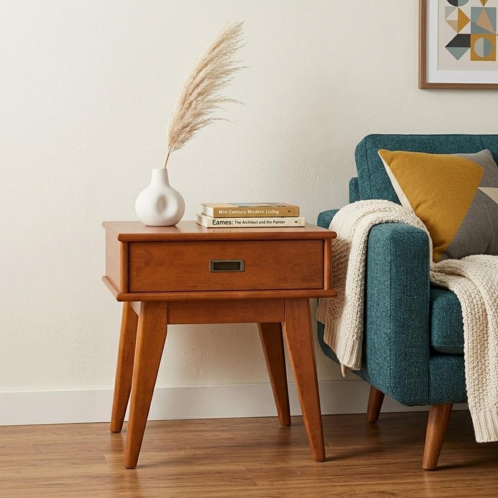 22" Brown Solid Wood End Table With Drawer