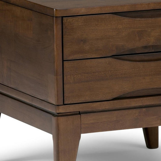 20" Walnut Solid Wood Square End Table With Two Drawers