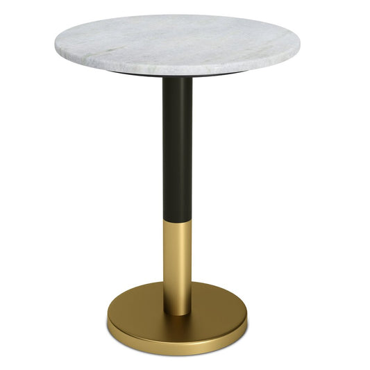 21" White Black and Gold Marble and Iron Round Pedestal End Table