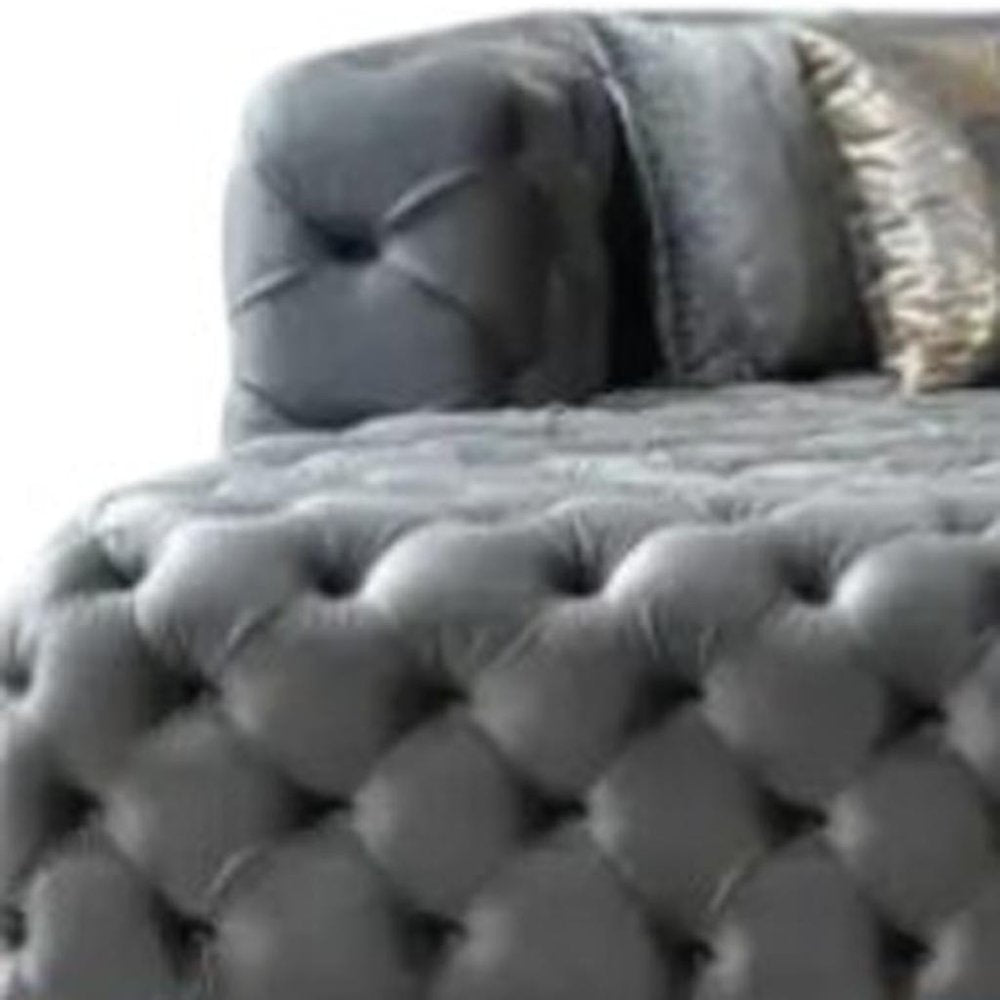 Tufted Gray Velvet Modular U Shaped Sofa and Chaise Sectional With Toss Pillows HomeRoots