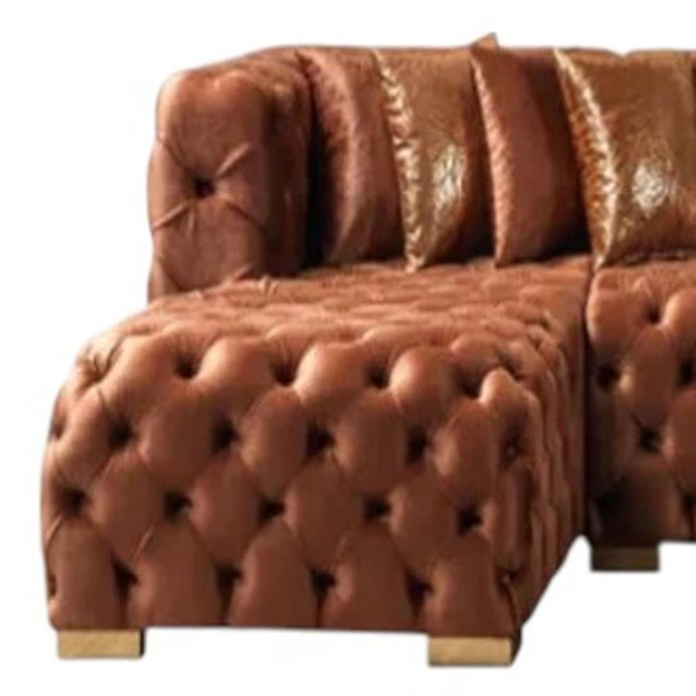 Tufted Orange Velvet Modular U Shaped Sofa and Chaise Sectional With Toss Pillows HomeRoots