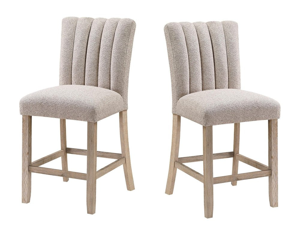 Set of Two 26" Beige And Natural Fabric And Wood Bar Height Bar Chairs HomeRoots