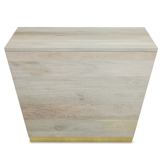 19" White And Brass Distressed Solid Wood And Brass Square Block End Table