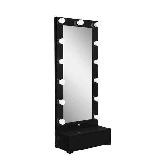 74" Black Wood Lighted Freestanding Framed Full Length Mirror HomeRoots