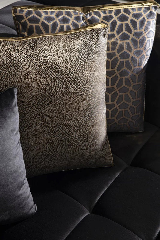 Black Velvet U Shaped Three Piece Sofa and Chaise Sectional With Toss Pillows HomeRoots