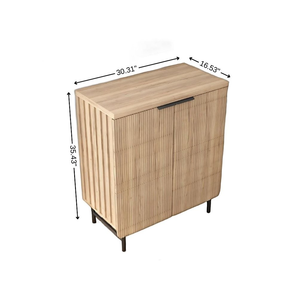 35" Oak Wood Textured Door Accent Cabinet With Two Doors HomeRoots