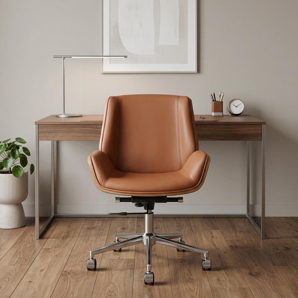Brown Rosewood and Silver Adjustable Height Swivel Rolling Conference Office Chair HomeRoots