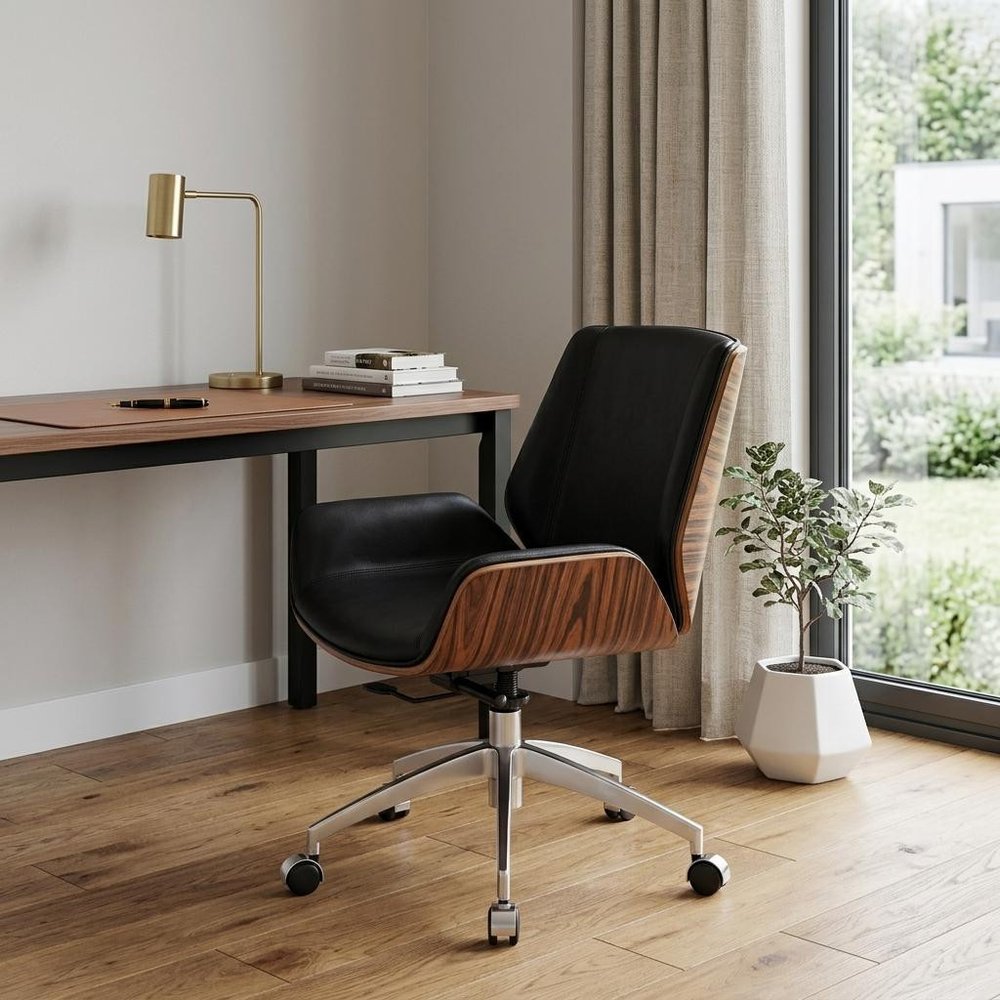Black Rosewood and Silver Adjustable Height Swivel Rolling Conference Office Chair HomeRoots