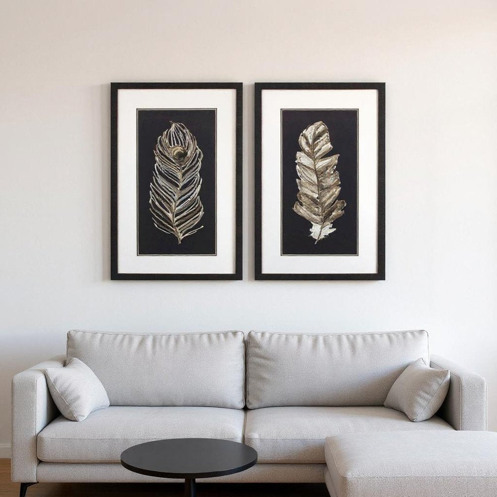 Set Of Two Soft Feather on Black Brown Framed Wall Art HomeRoots